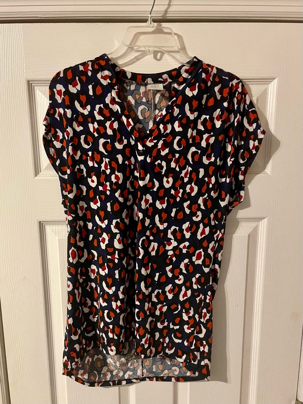 Daisy Fuentes Navy Leopard Print Short Sleeve Blouse size Extra Large
